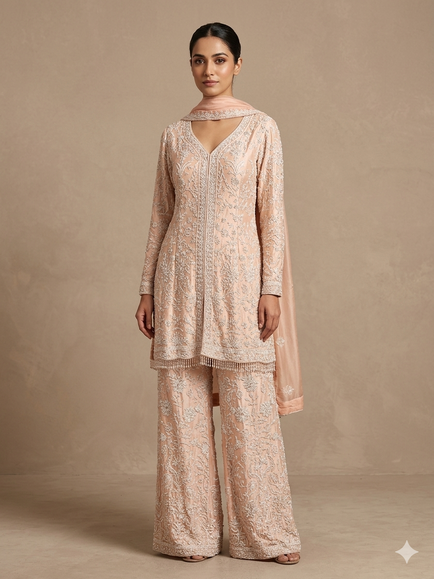 Blush Pink georgette Peplum Pallazo Set