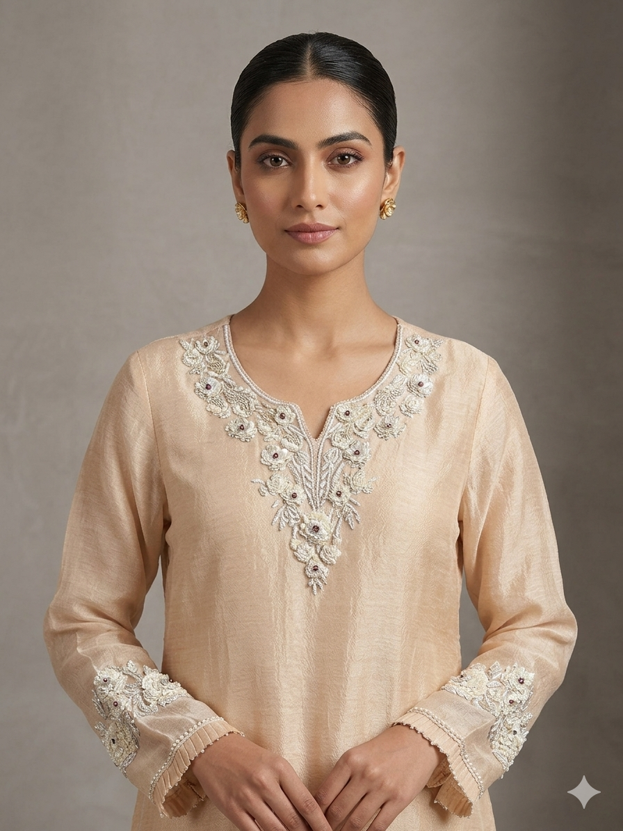 Peach Organza Kurta Set