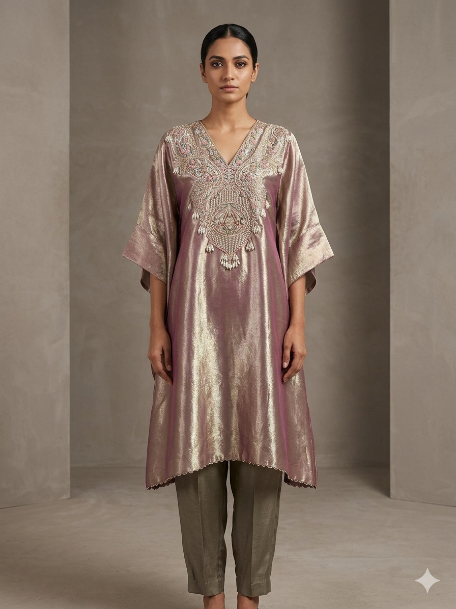 Embellished tissue kaftan Set