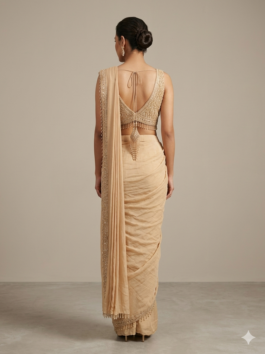 Gold Silk Organza Draped Saree