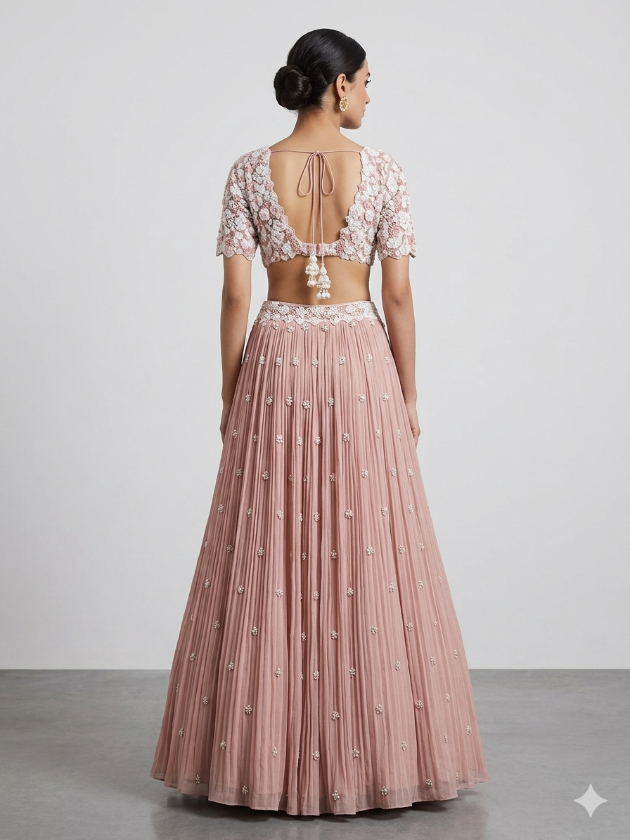 Peach Embroidered Lehenga Set