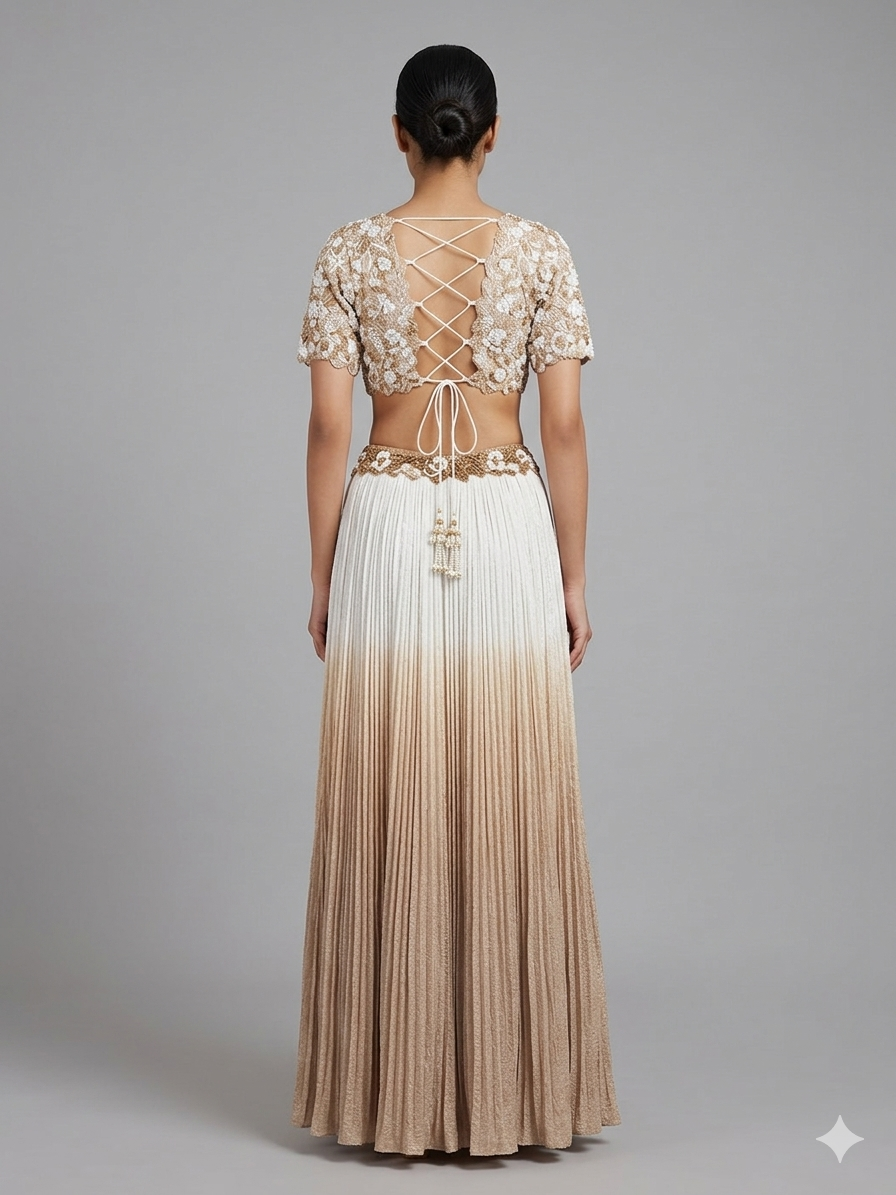 Gold and Ivory heavy embellished Lehenga Set.