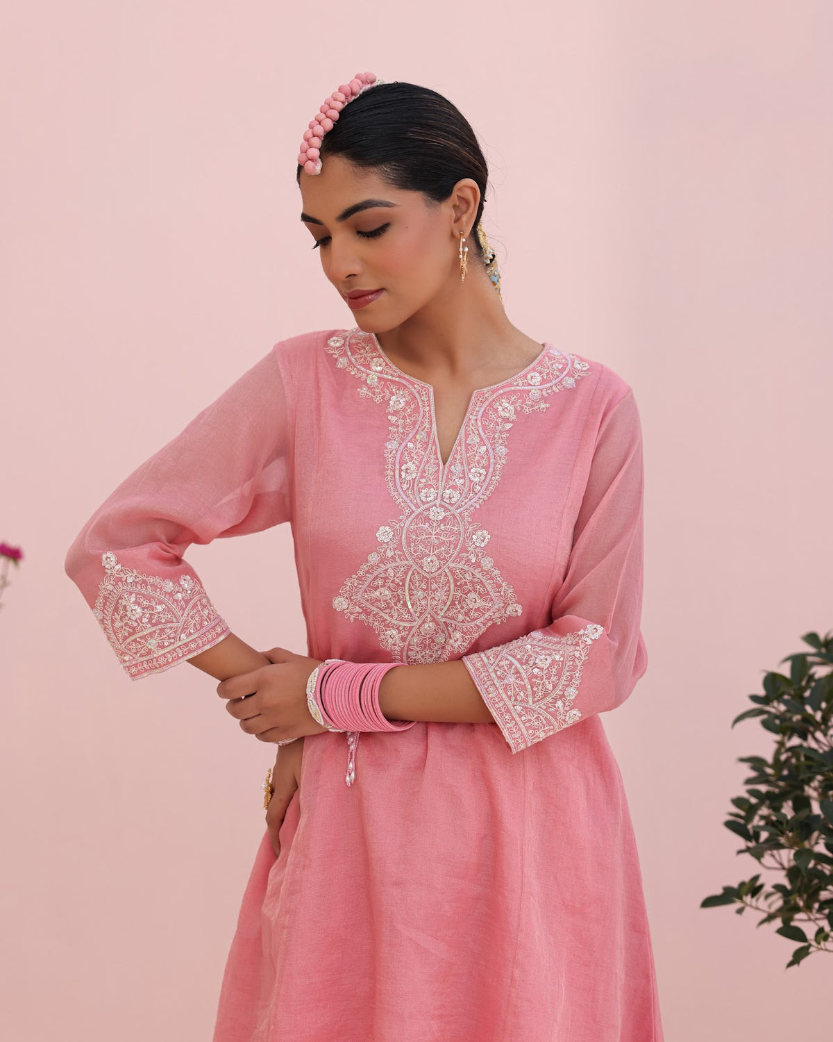 Siya Chanderi Pink Dhoti Set