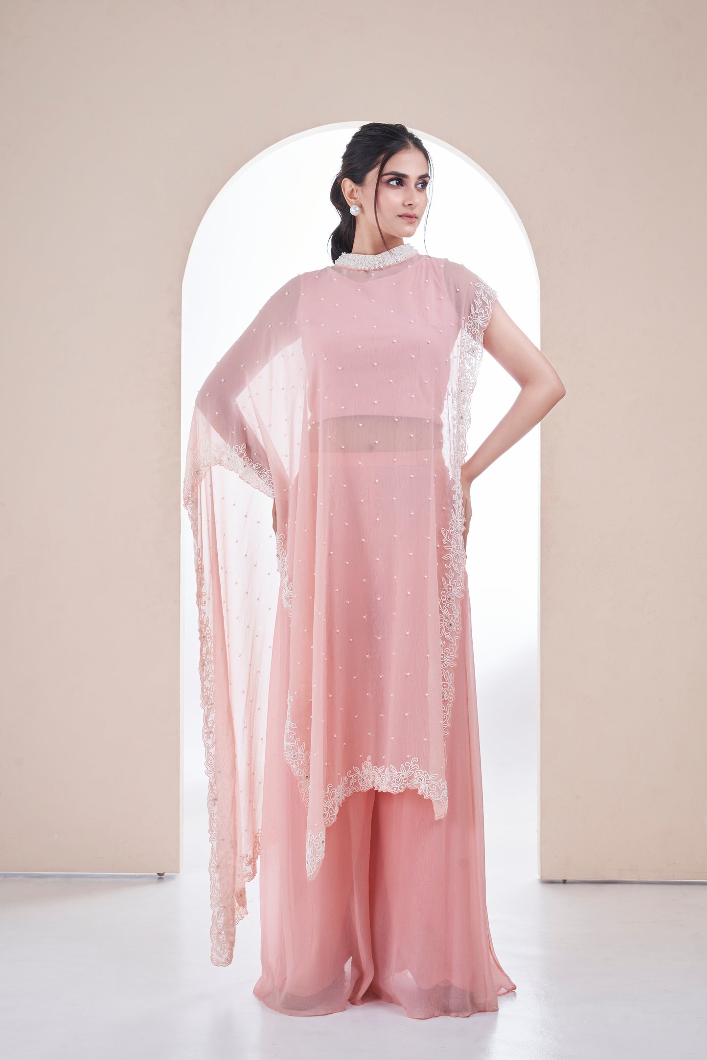 Blush Pink Chiffon Sharara Set