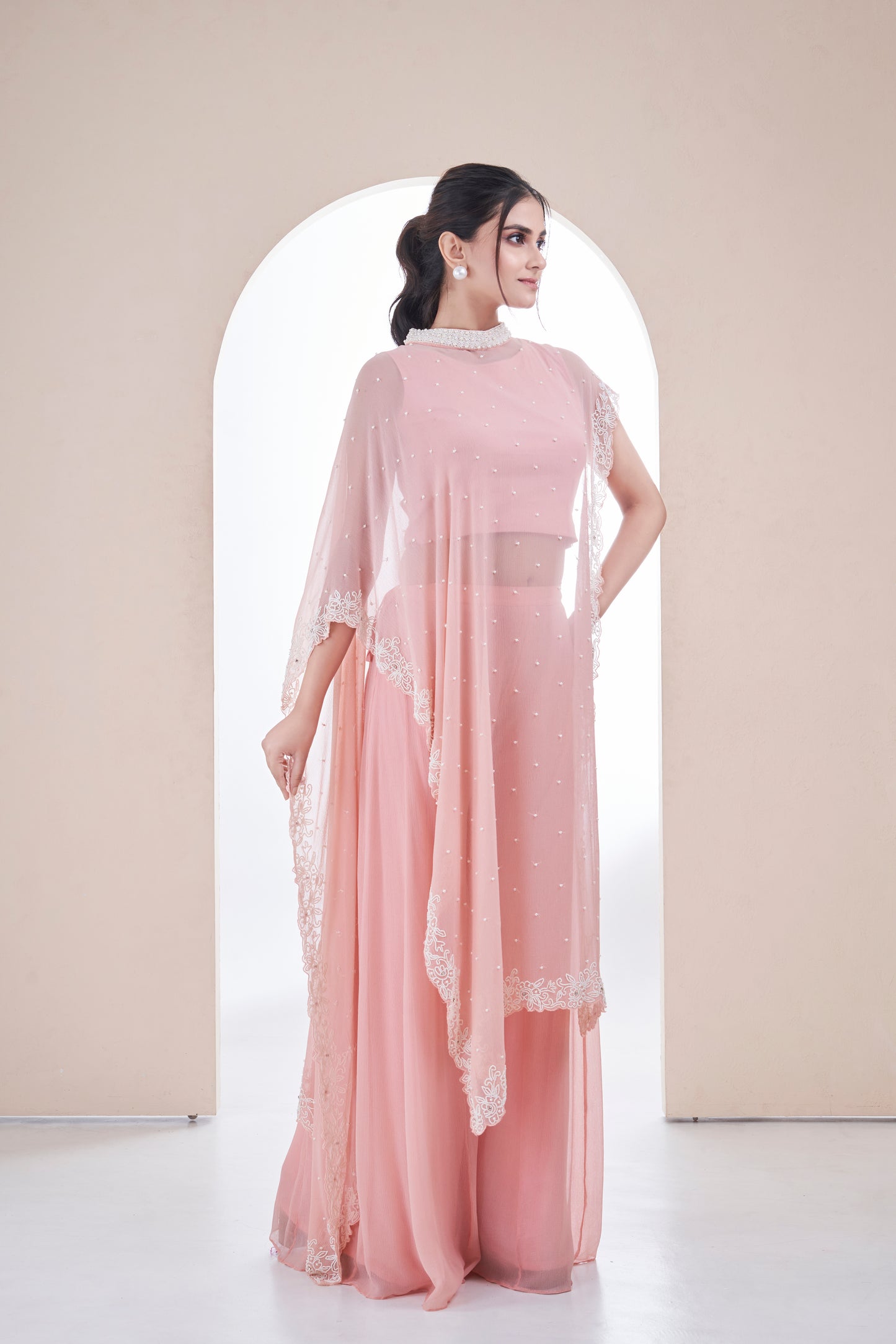 Blush Pink Chiffon Sharara Set
