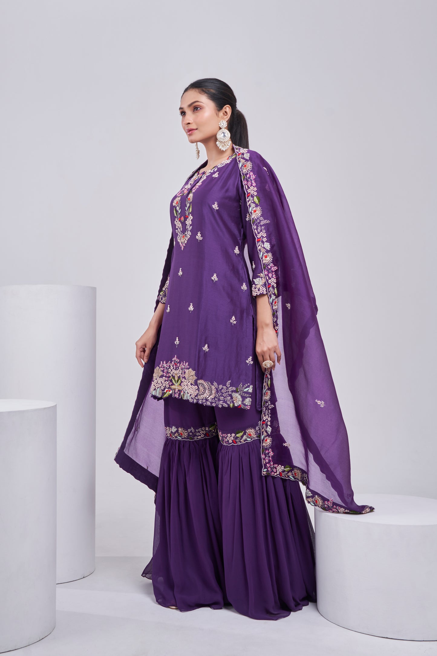 Purple Georgette Sharara Set