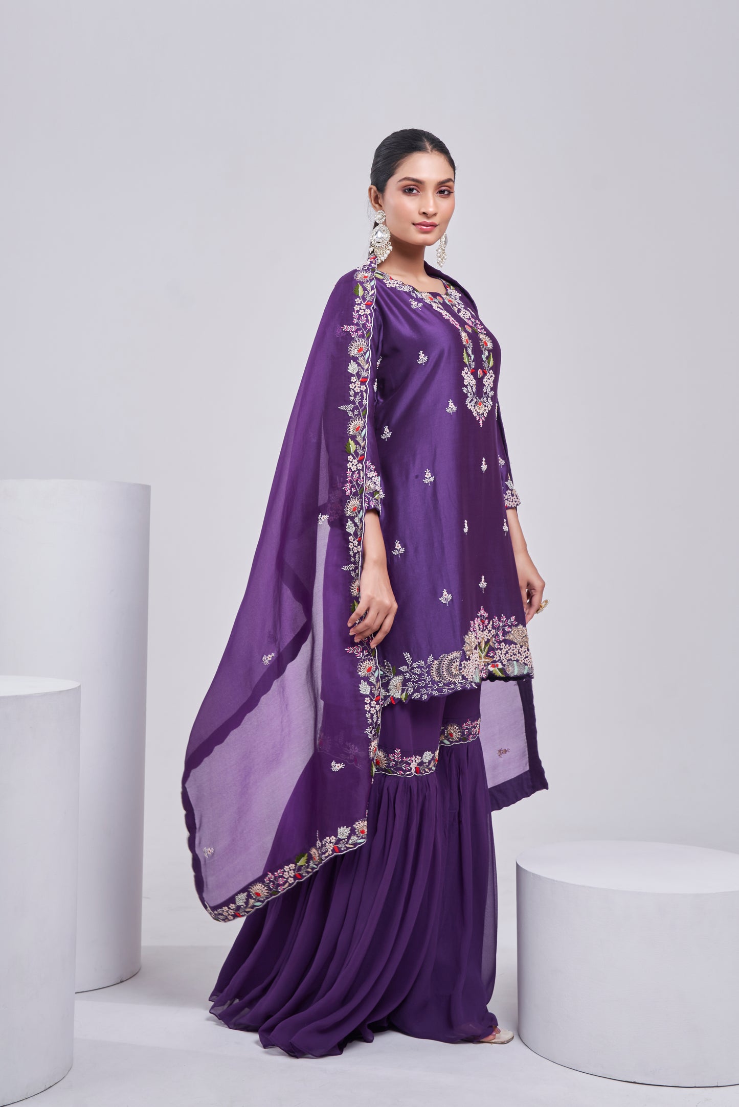 Purple Georgette Sharara Set