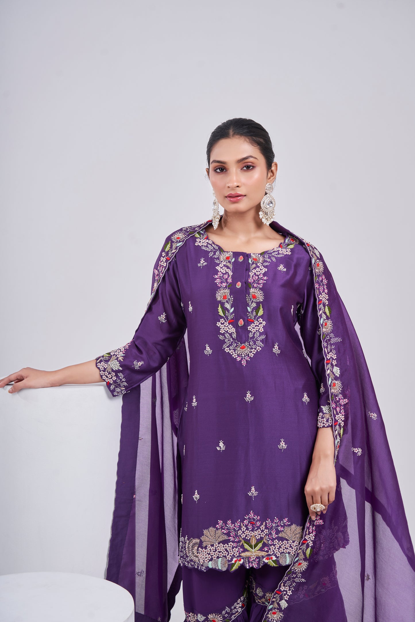 Purple Georgette Sharara Set