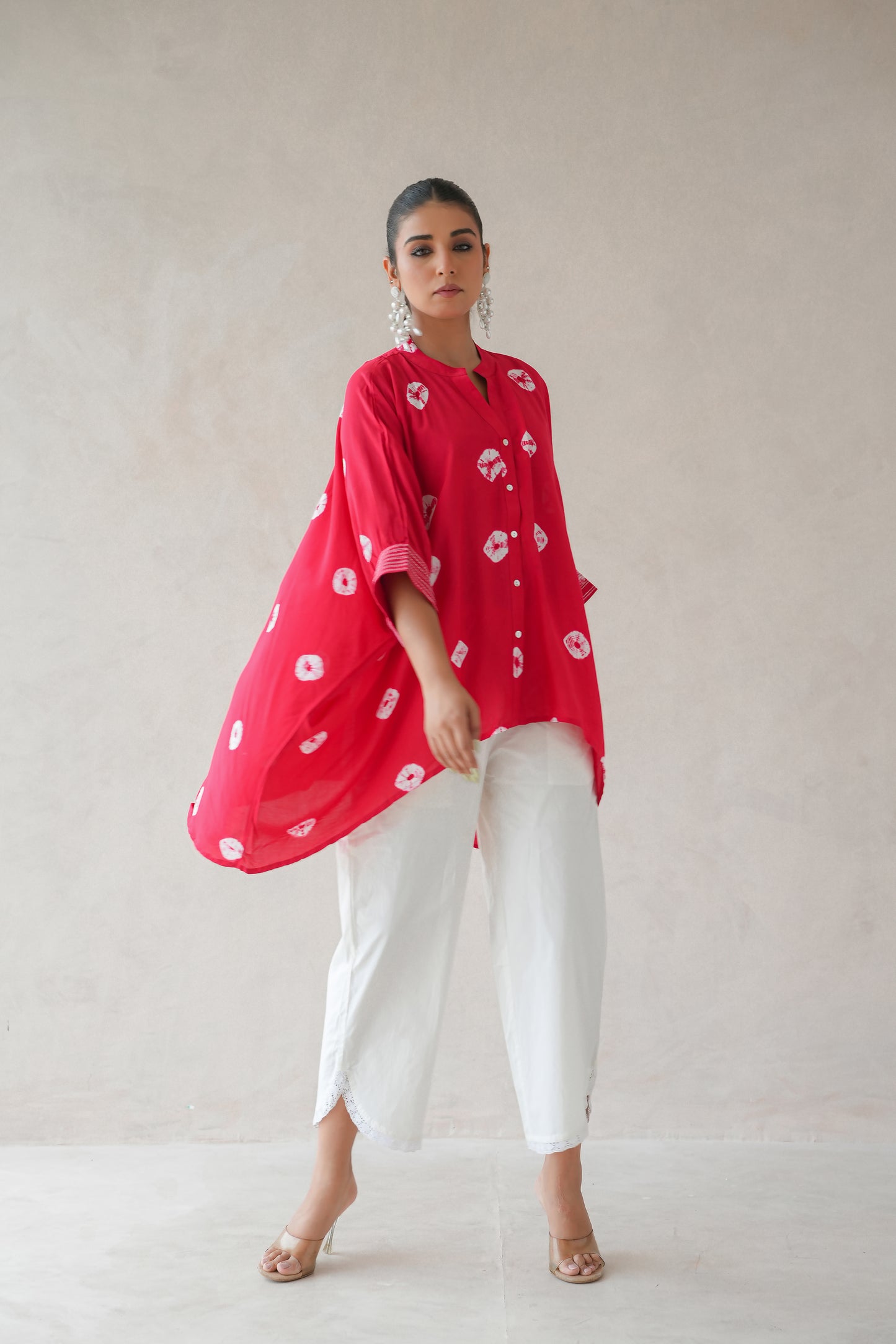 Bandhani Kaftan Shirt (Red)