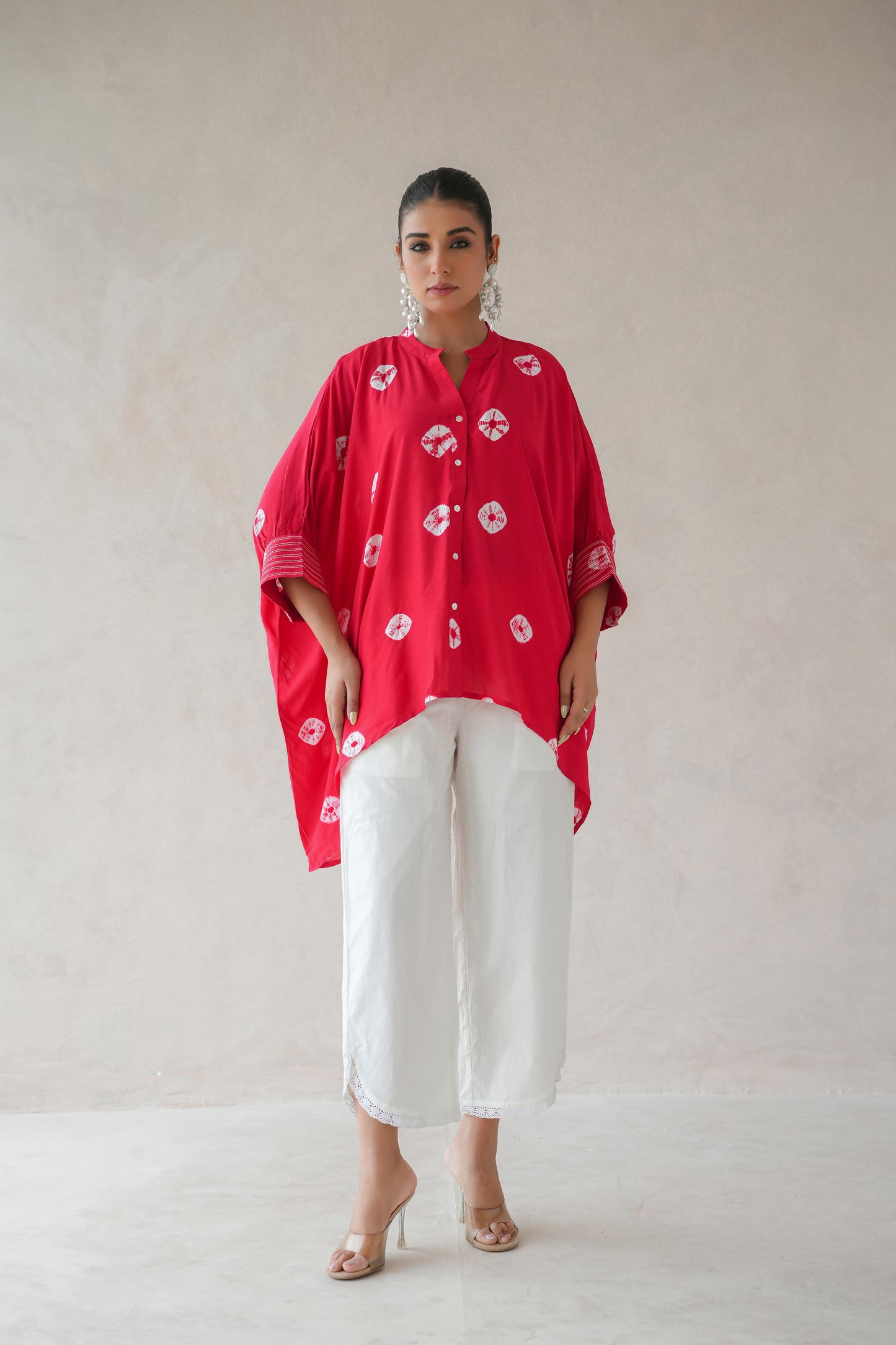 Bandhani Kaftan Shirt (Red)
