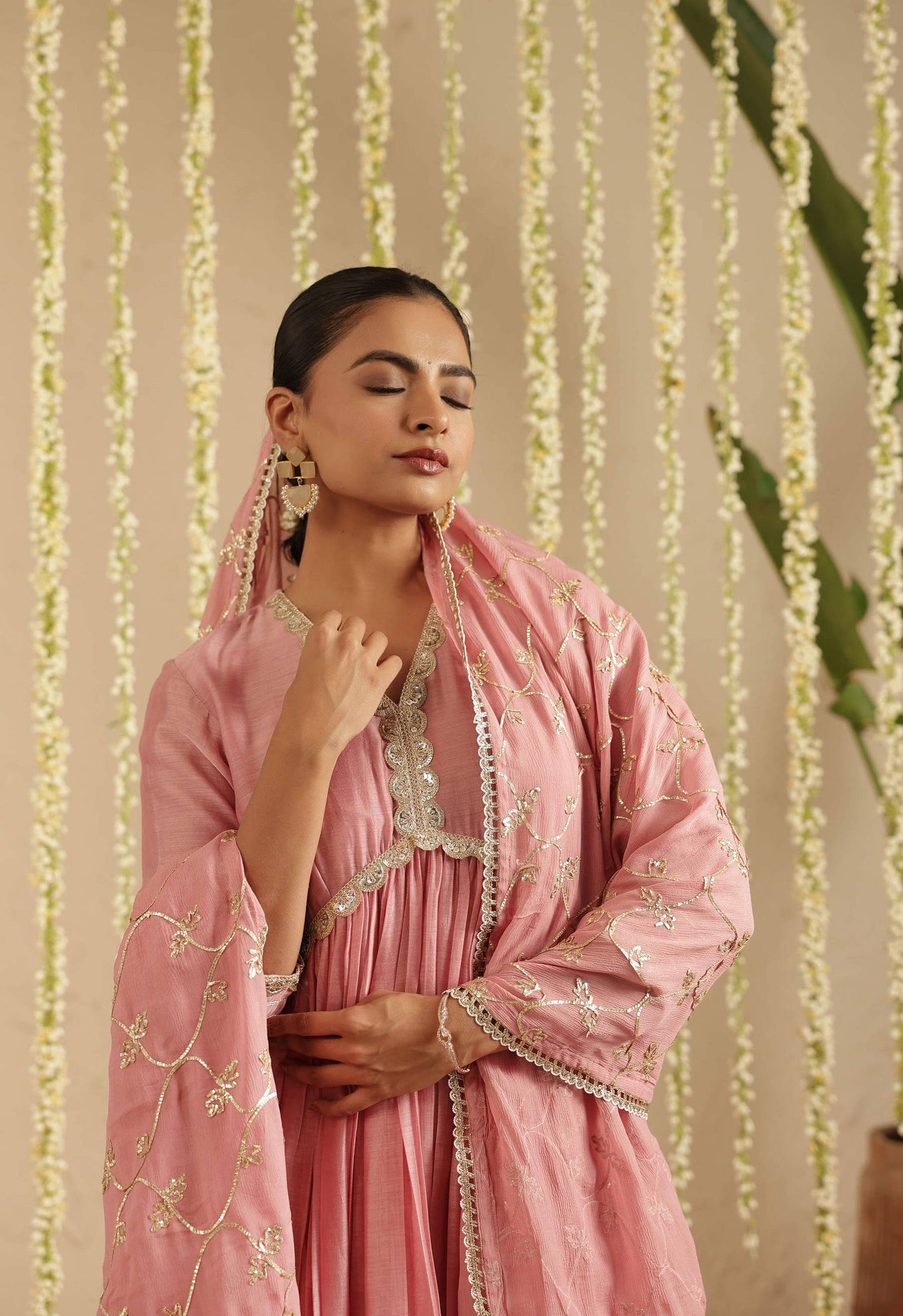 Rust Anarkali with Chiffon dupatta