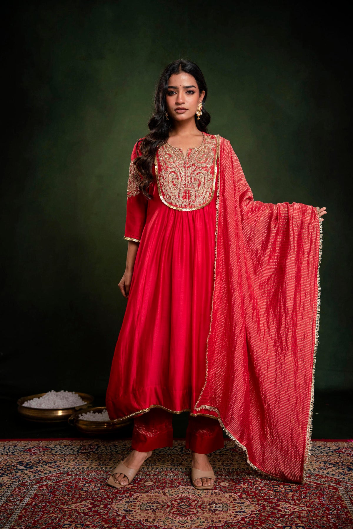 Red Suit with Tissue dupatta