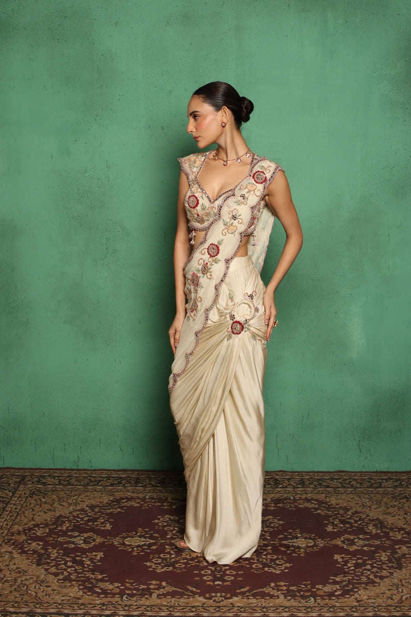 Maryrose Drape Saree(Beige)