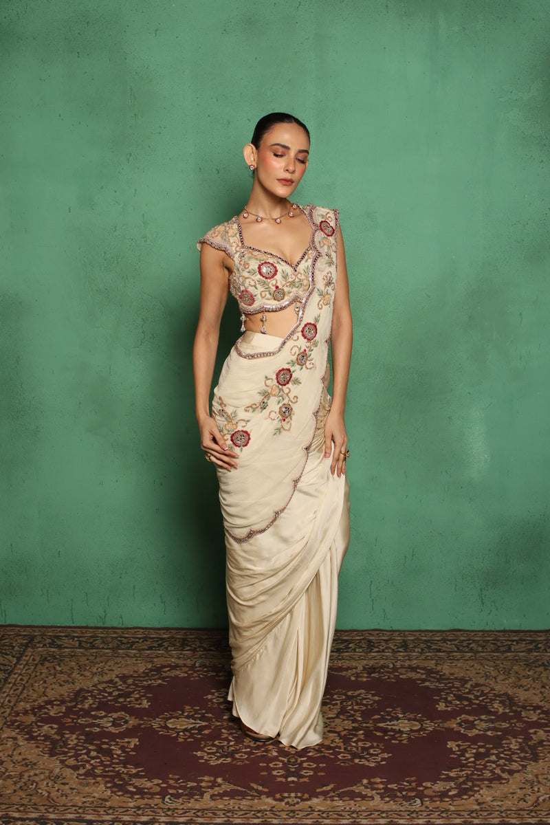 Maryrose Drape Saree(Beige)