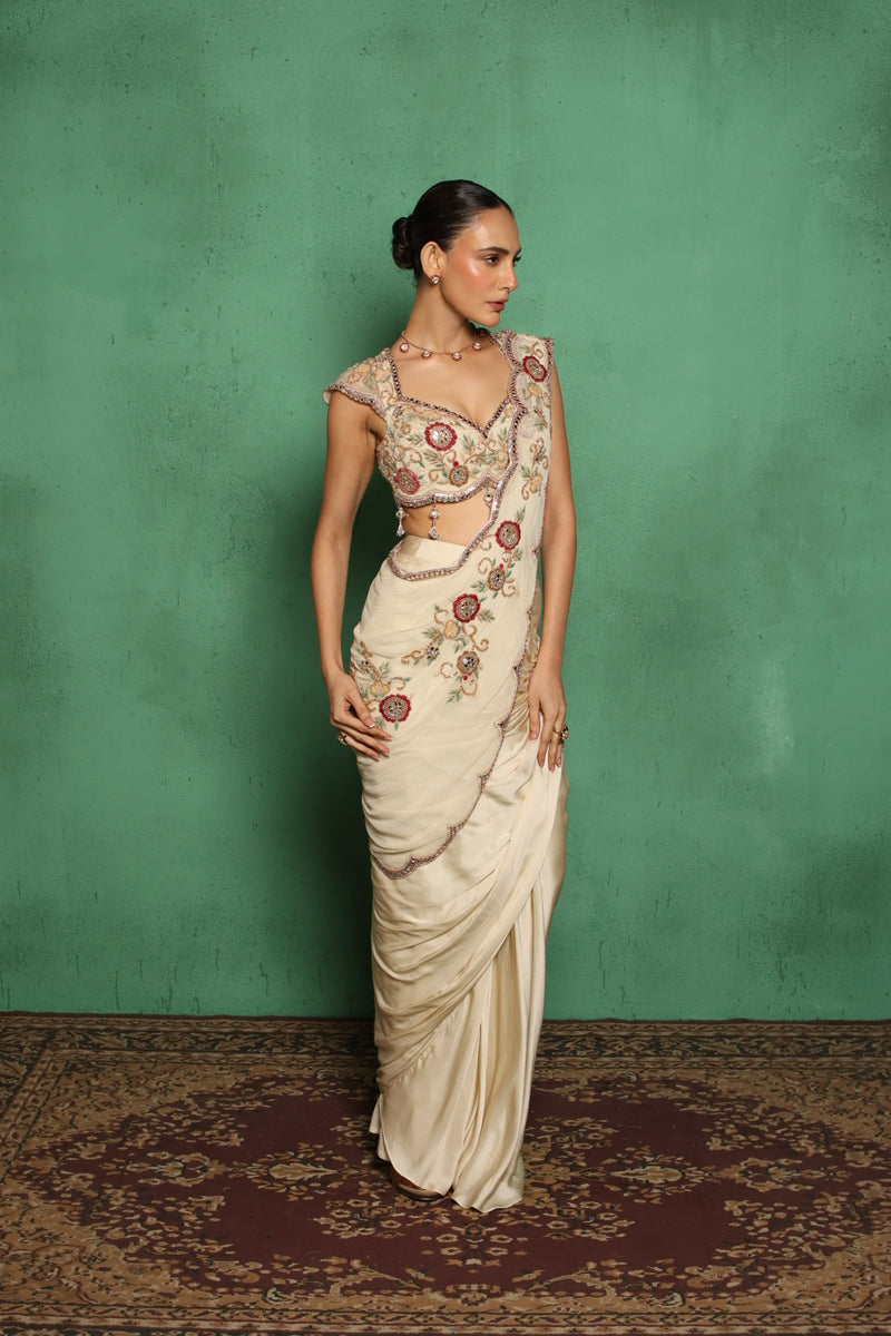 Maryrose Drape Saree(Beige)