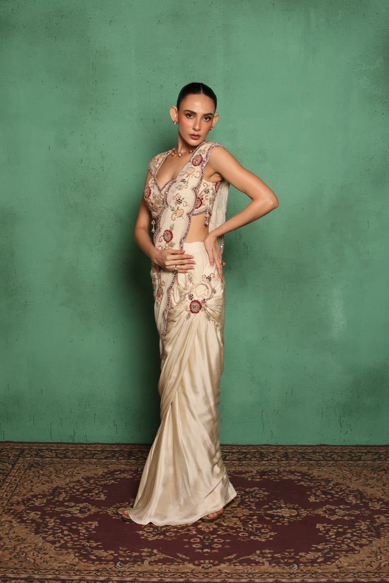 Maryrose Drape Saree(Beige)