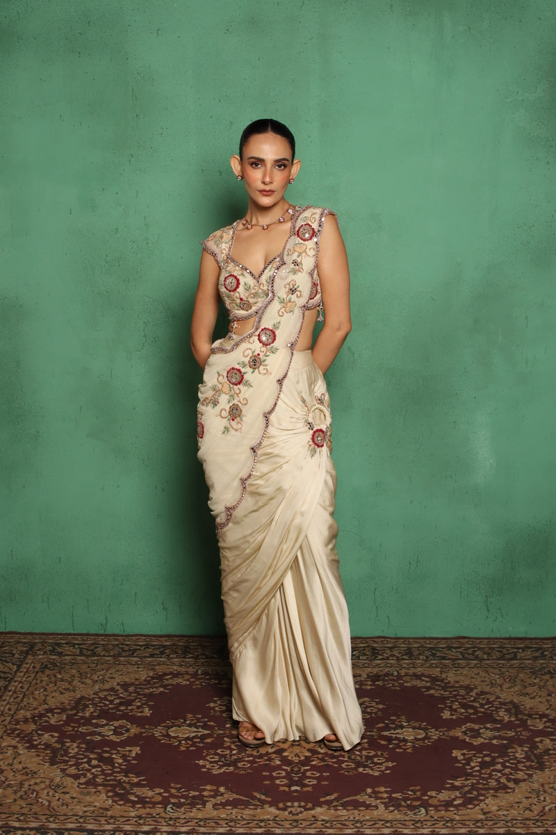 Maryrose Drape Saree(Beige)
