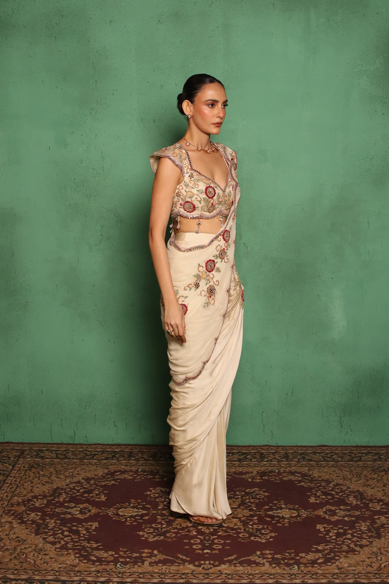 Maryrose Drape Saree(Beige)
