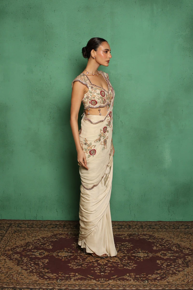 Maryrose Drape Saree(Beige)
