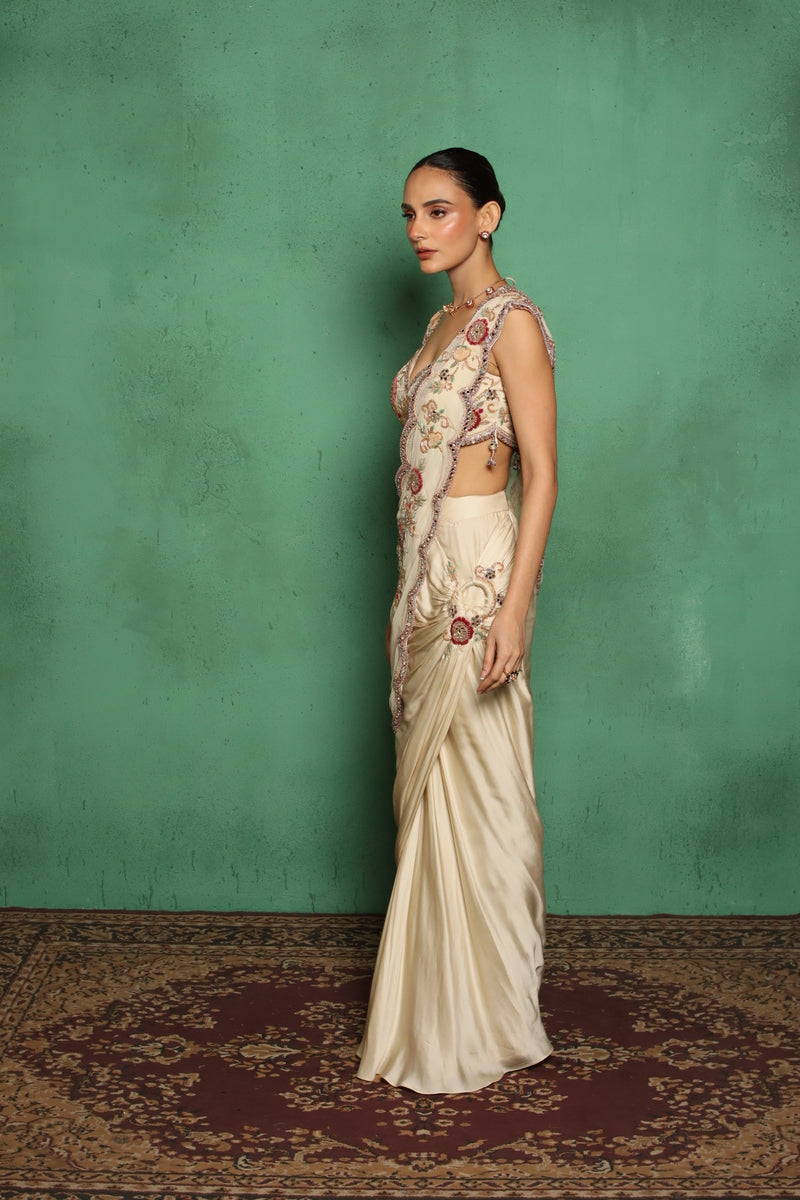 Maryrose Drape Saree(Beige)
