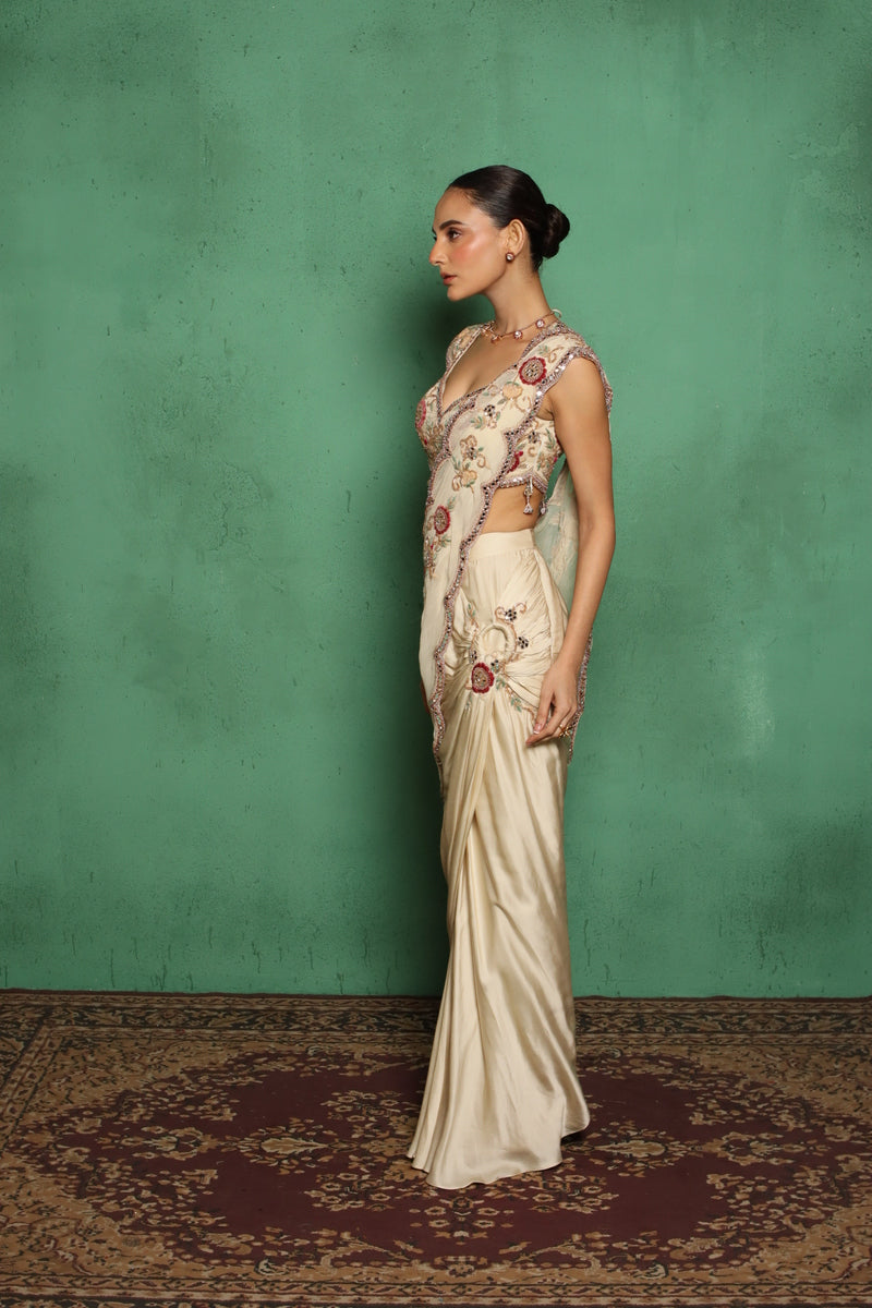 Maryrose Drape Saree(Beige)