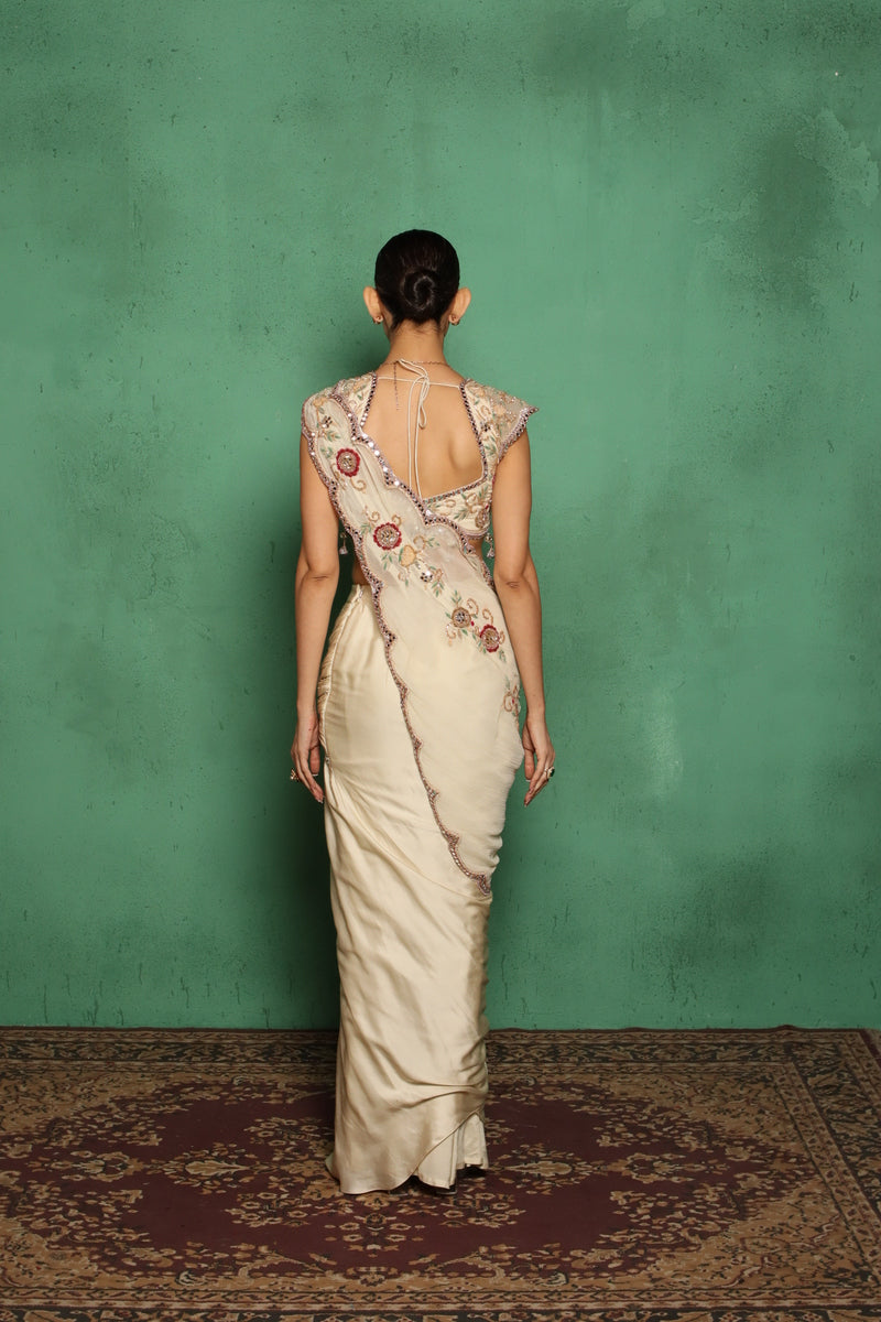 Maryrose Drape Saree(Beige)