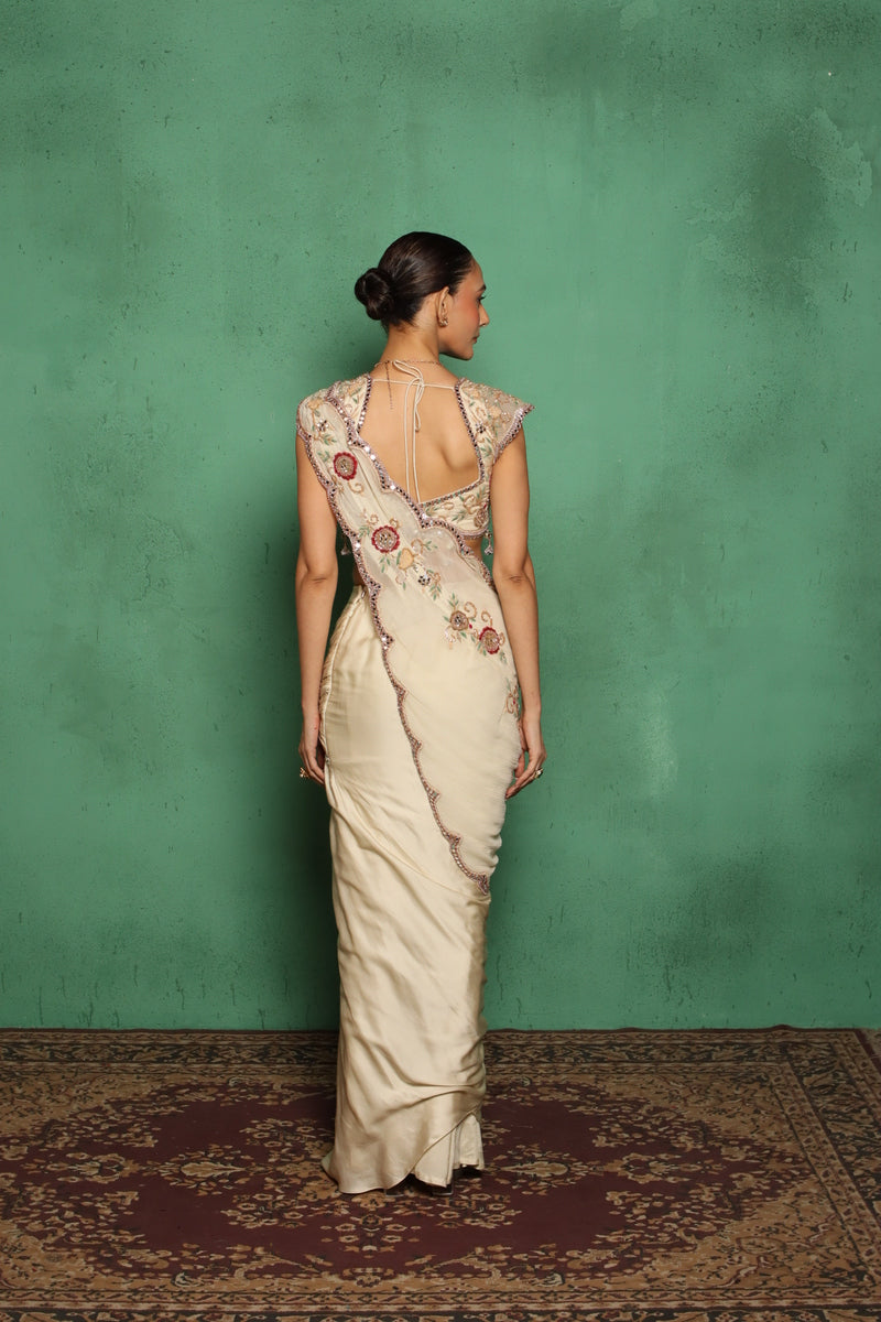 Maryrose Drape Saree(Beige)