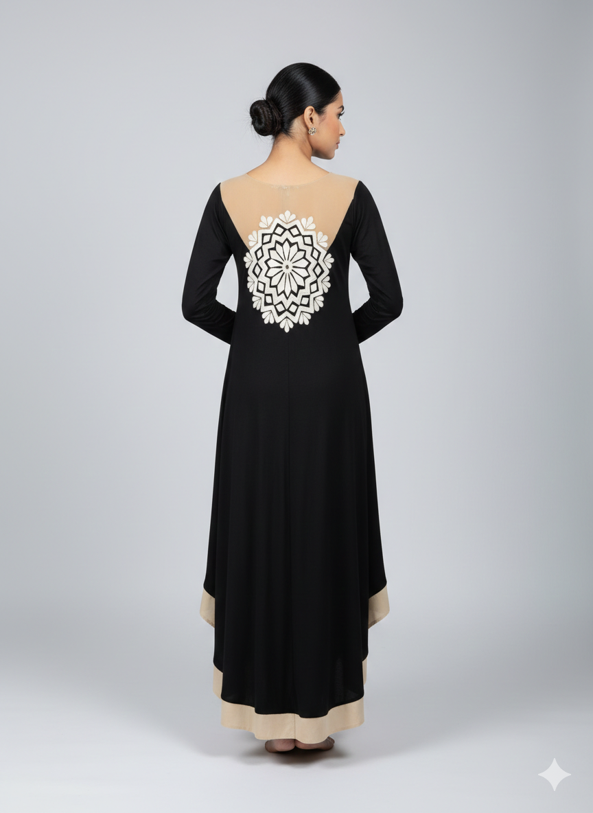 Black Bohemian Hoisery set with modern applique