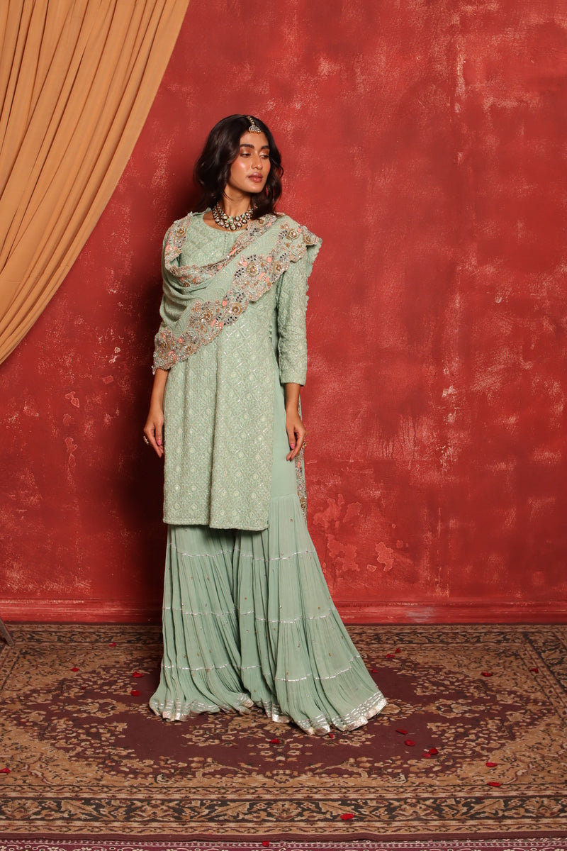 Chikankari Kurta Set (Green)