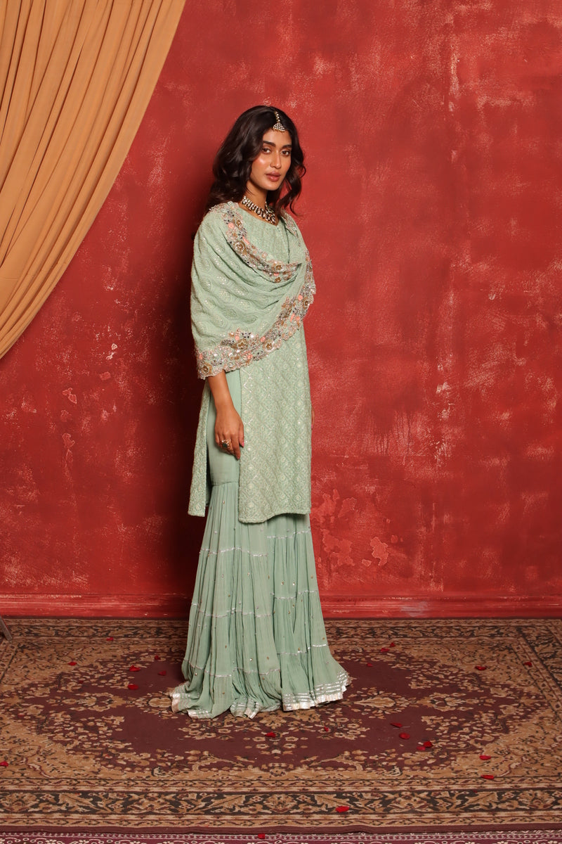 Chikankari Kurta Set (Green)