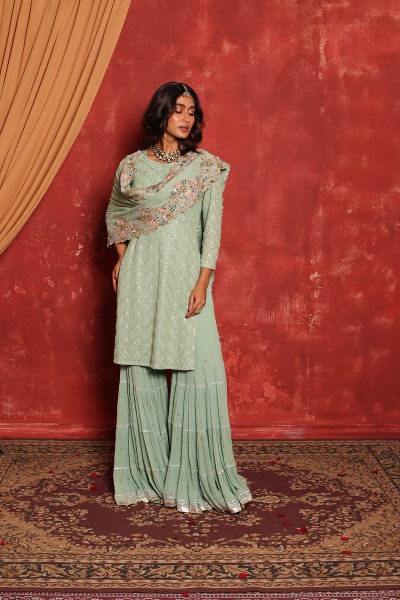 Chikankari Kurta Set (Green)