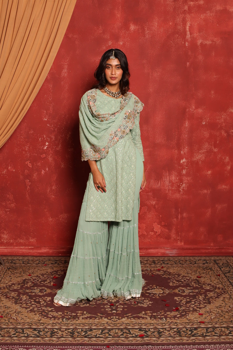 Chikankari Kurta Set (Green)