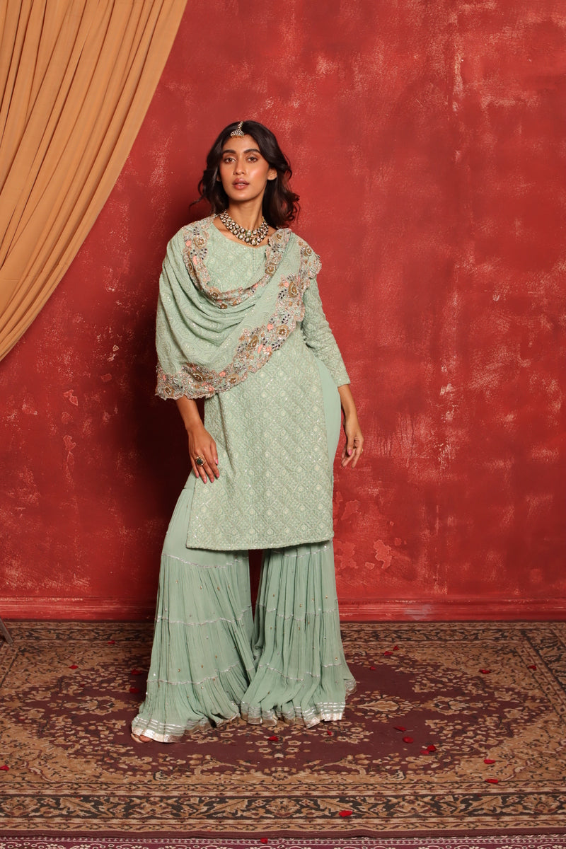 Chikankari Kurta Set (Green)
