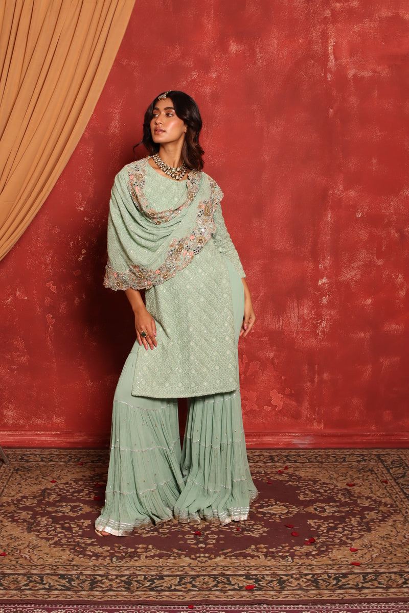 Chikankari Kurta Set (Green)