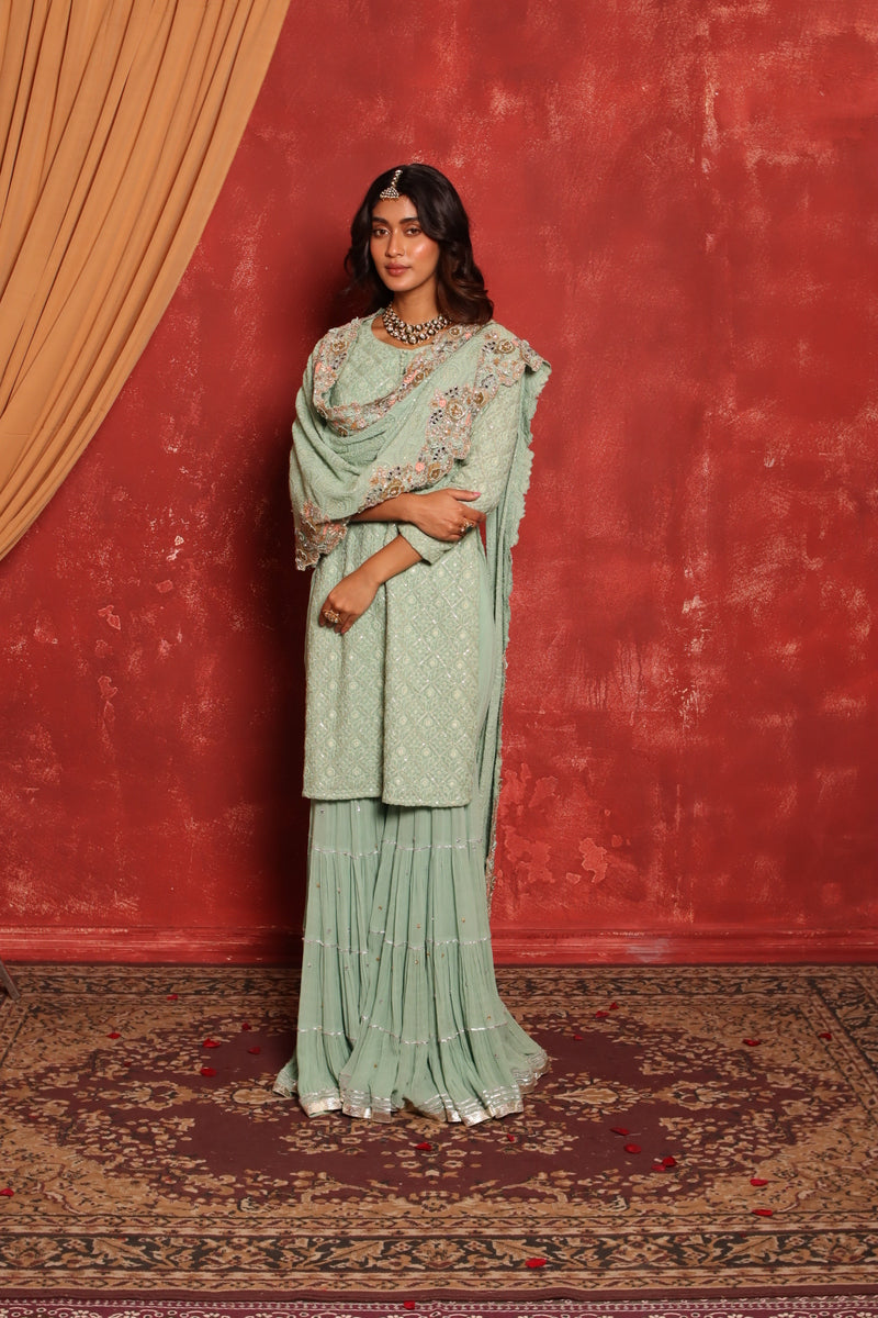Chikankari Kurta Set (Green)