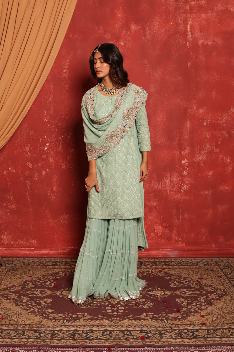 Chikankari Kurta Set (Green)
