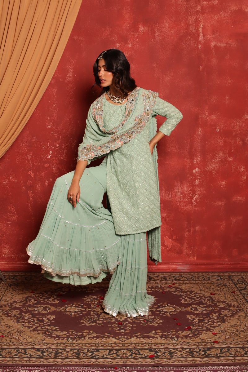 Chikankari Kurta Set (Green)