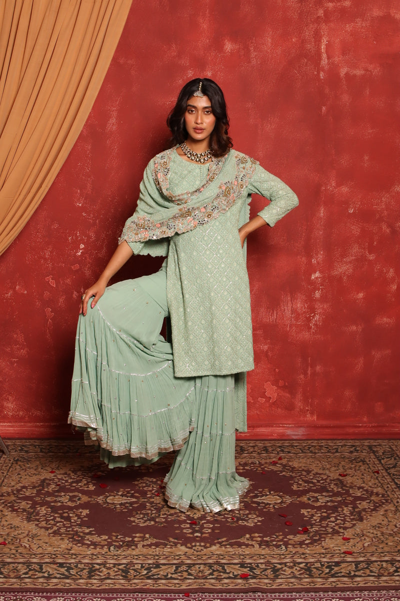 Chikankari Kurta Set (Green)