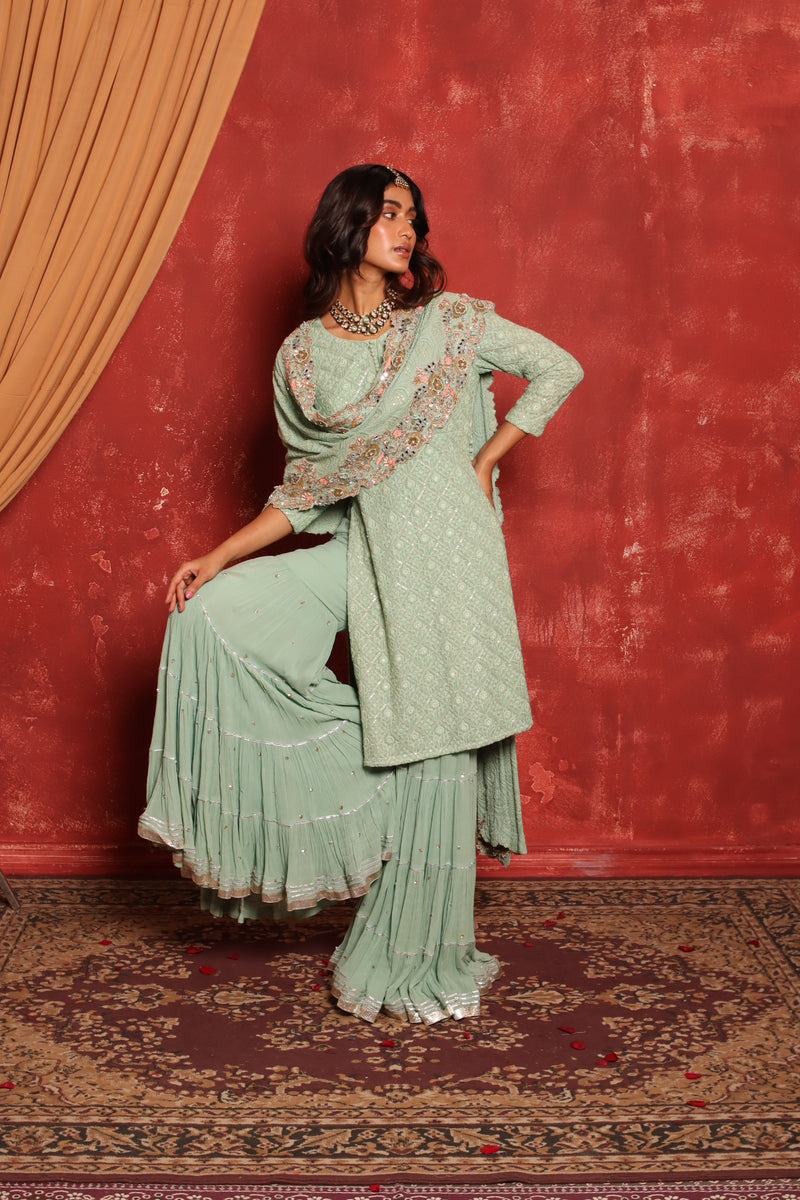 Chikankari Kurta Set (Green)