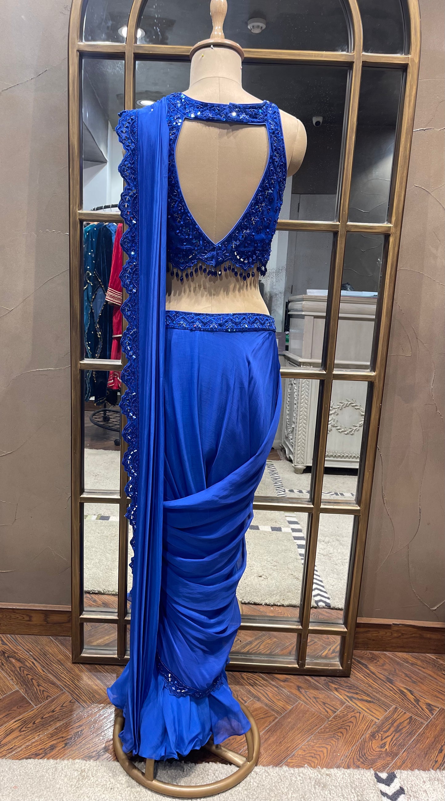 Blue Mirrorwork Draped Saree