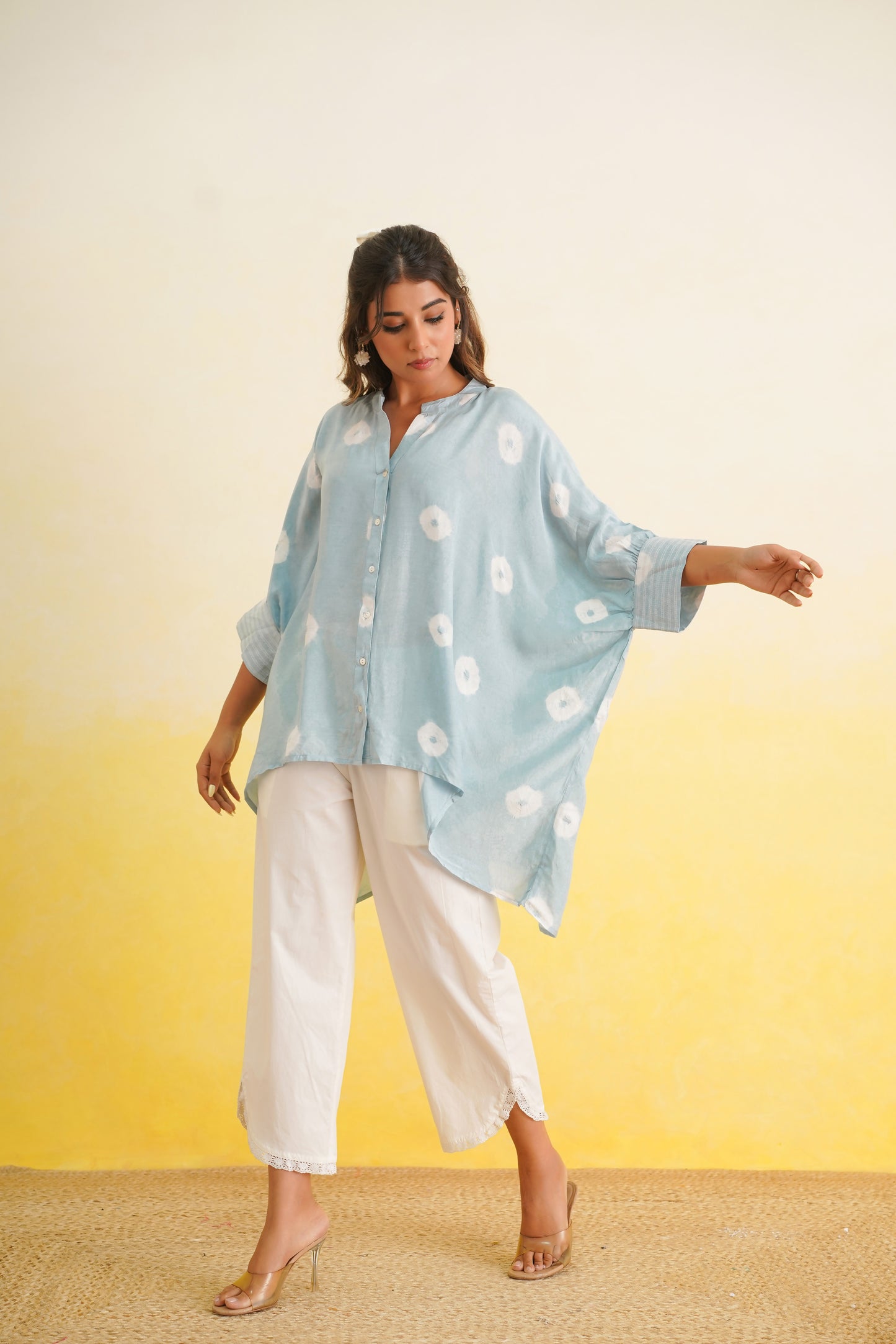 Bandhani Co-ord Set of Two (Ice Blue)