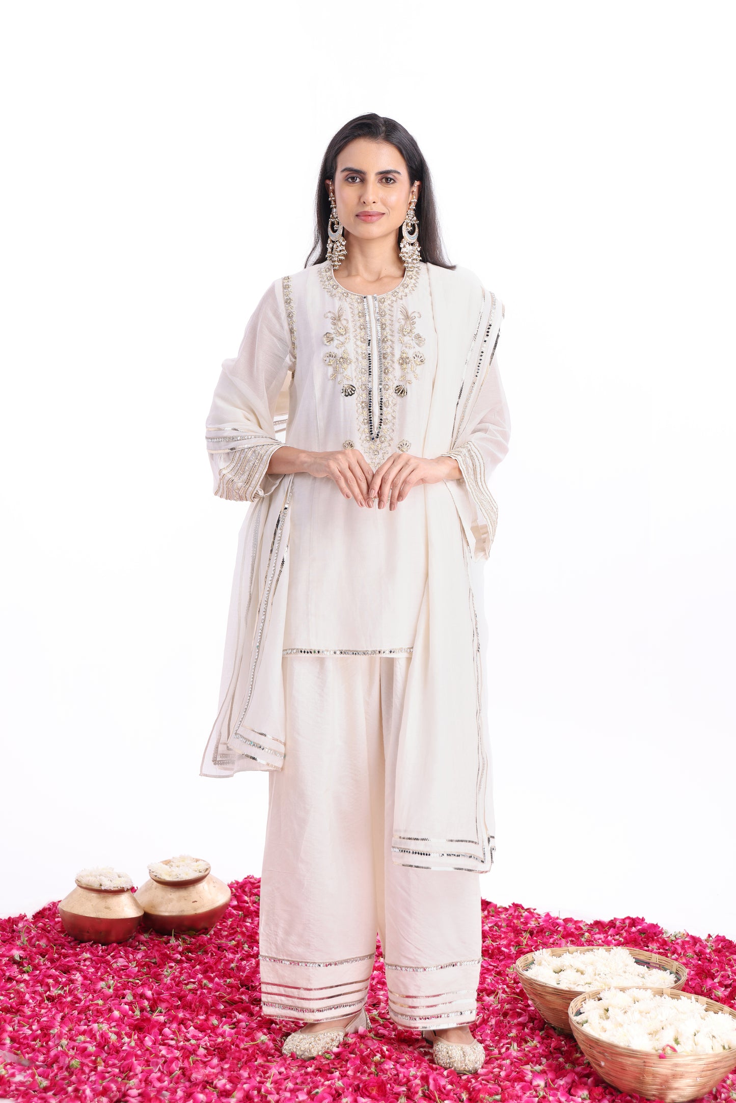 Straight short length shirt, Dupatta with Farsi salwar