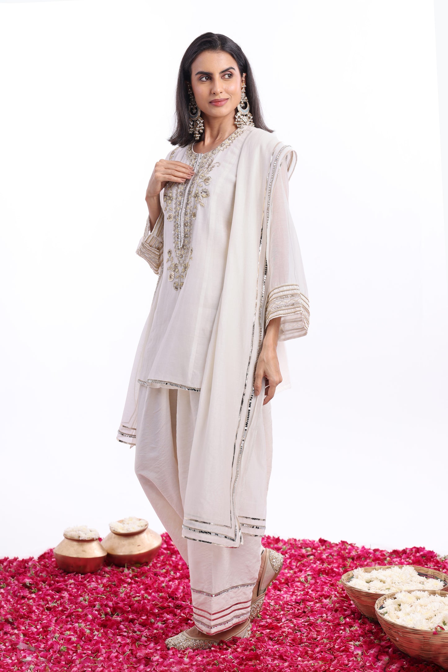 Straight short length shirt, Dupatta with Farsi salwar