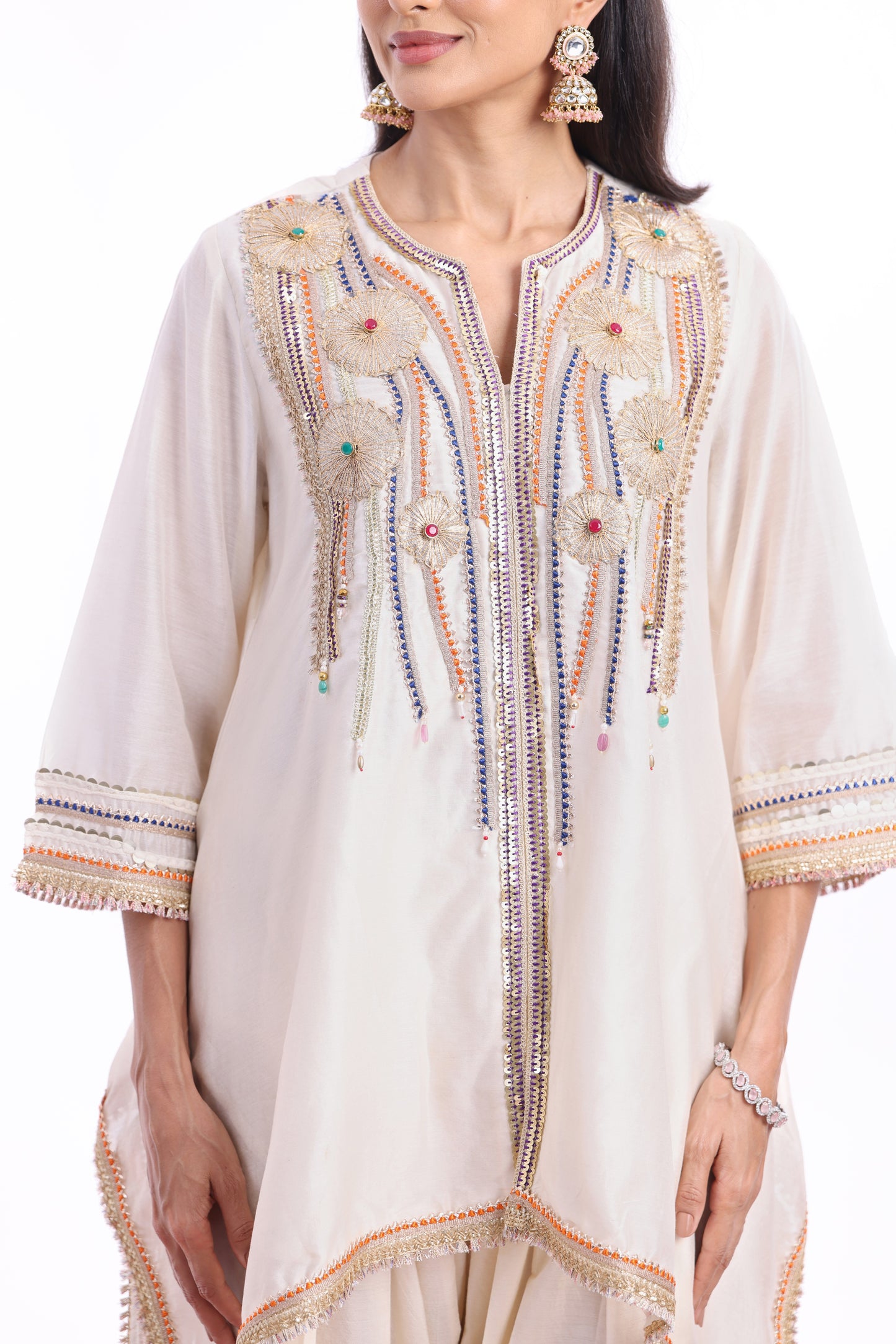 Asymmetrical short length shirt with narrow salwar