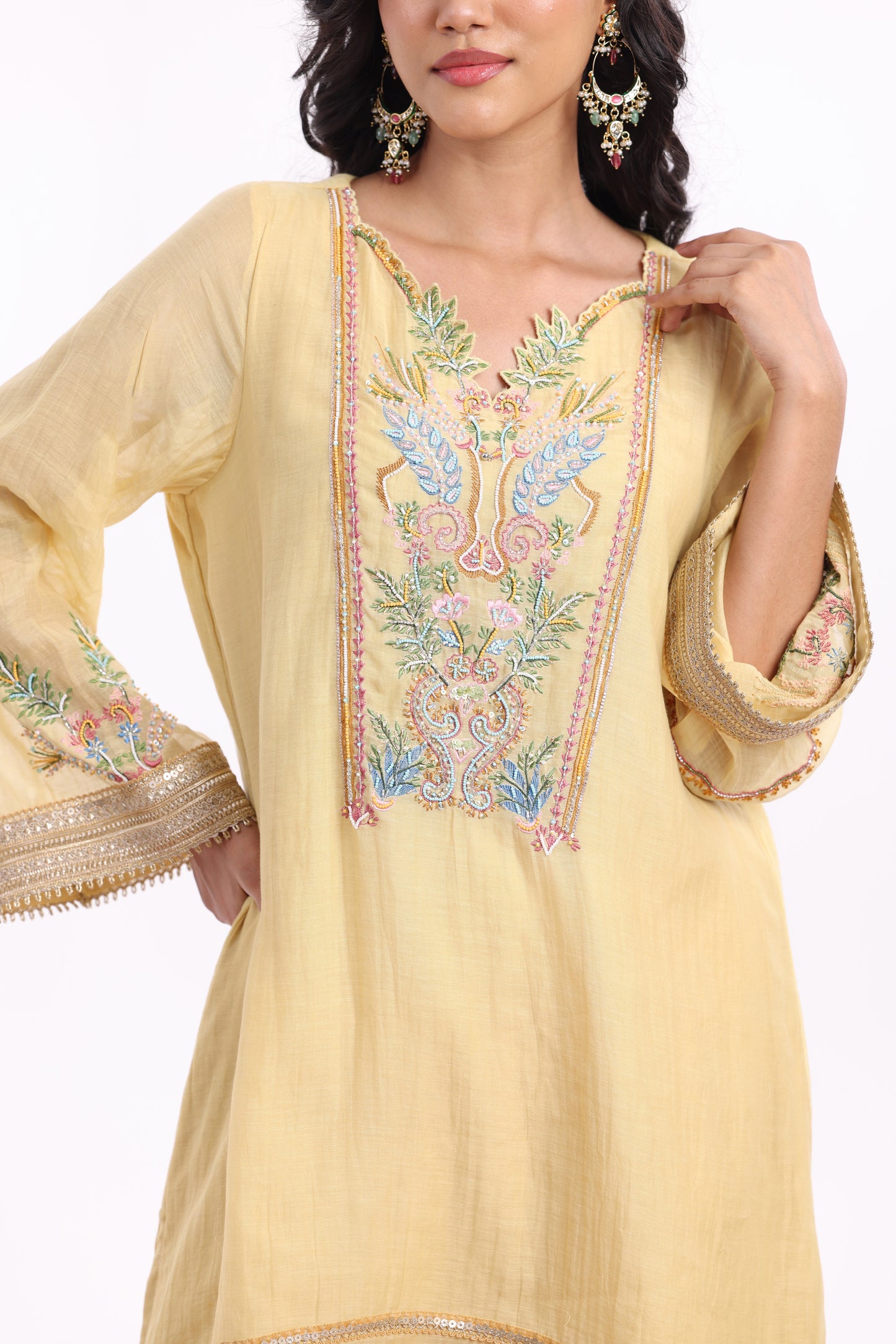 U Cut short length shirt, with Farsi salwar