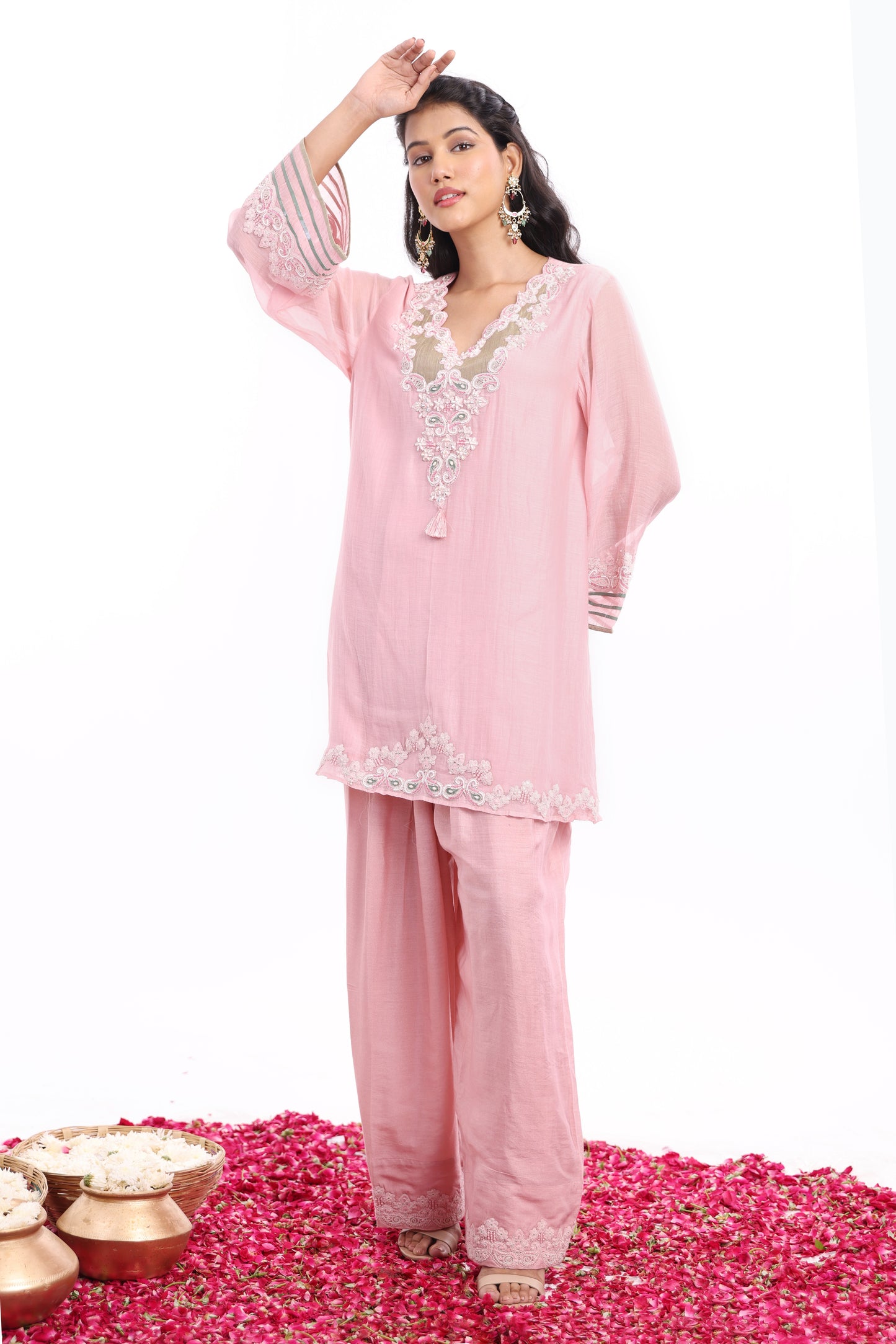 Straight short length shirt, Dupatta with Farsi Salwar