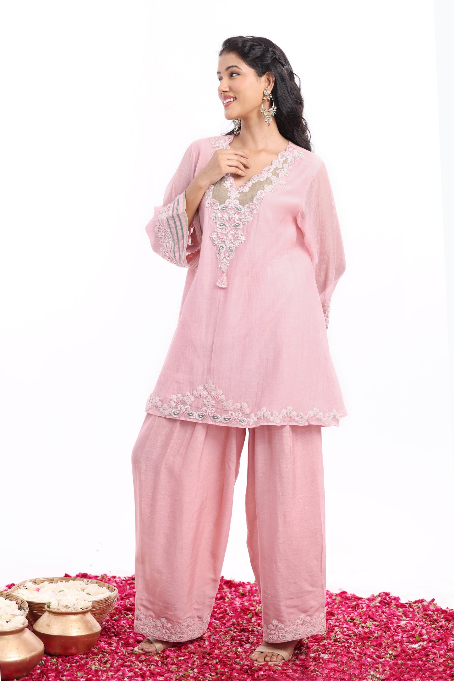 Straight short length shirt, Dupatta with Farsi Salwar