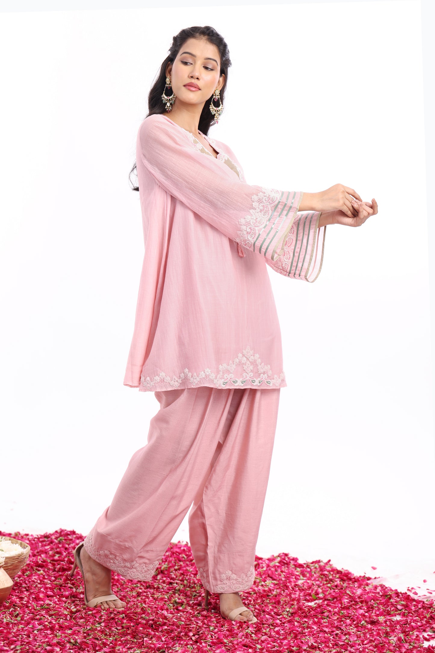 Straight short length shirt, Dupatta with Farsi Salwar