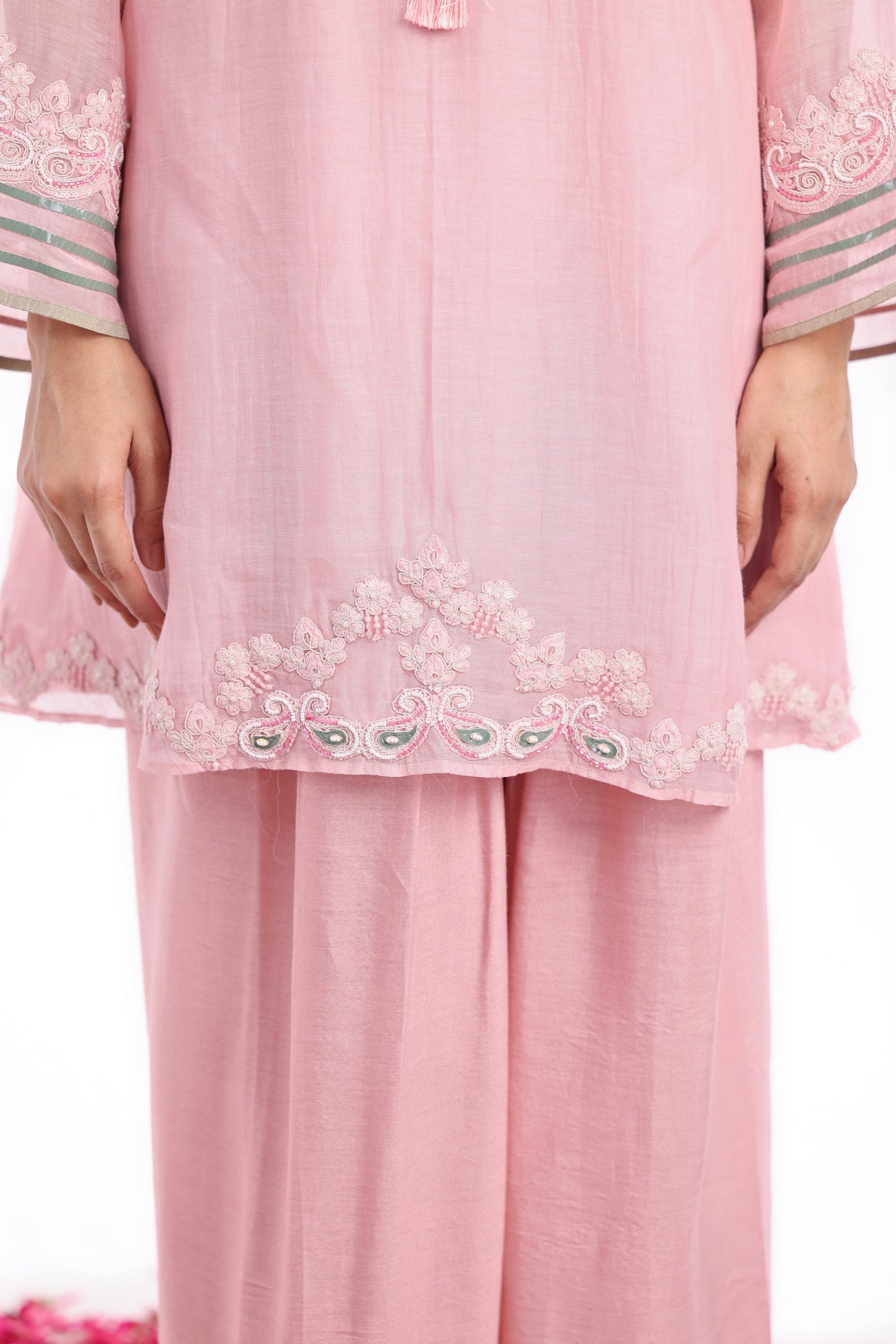 Straight short length shirt, Dupatta with Farsi Salwar