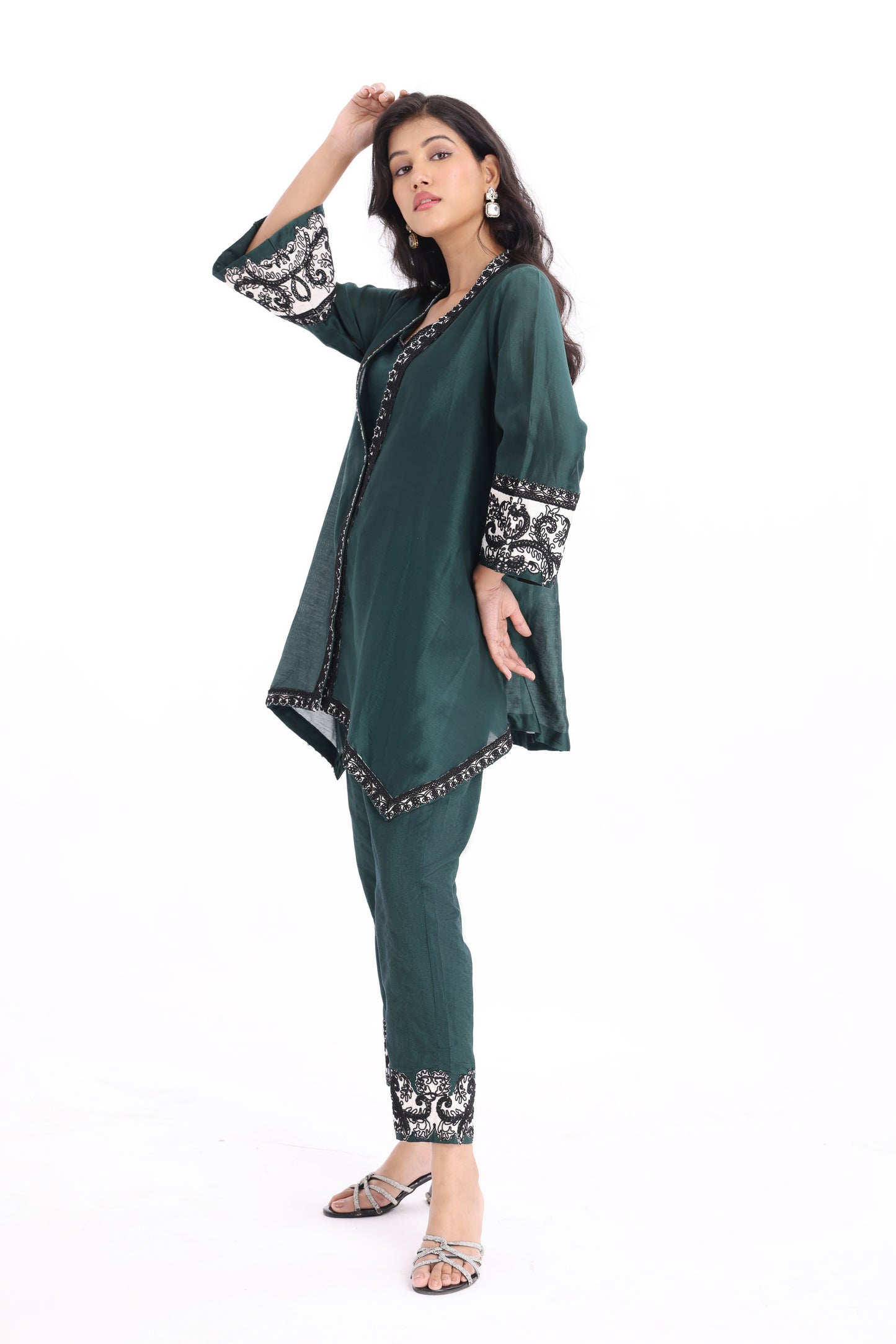 Straight shirt paired with Asymmetrical jacket and straight pants
